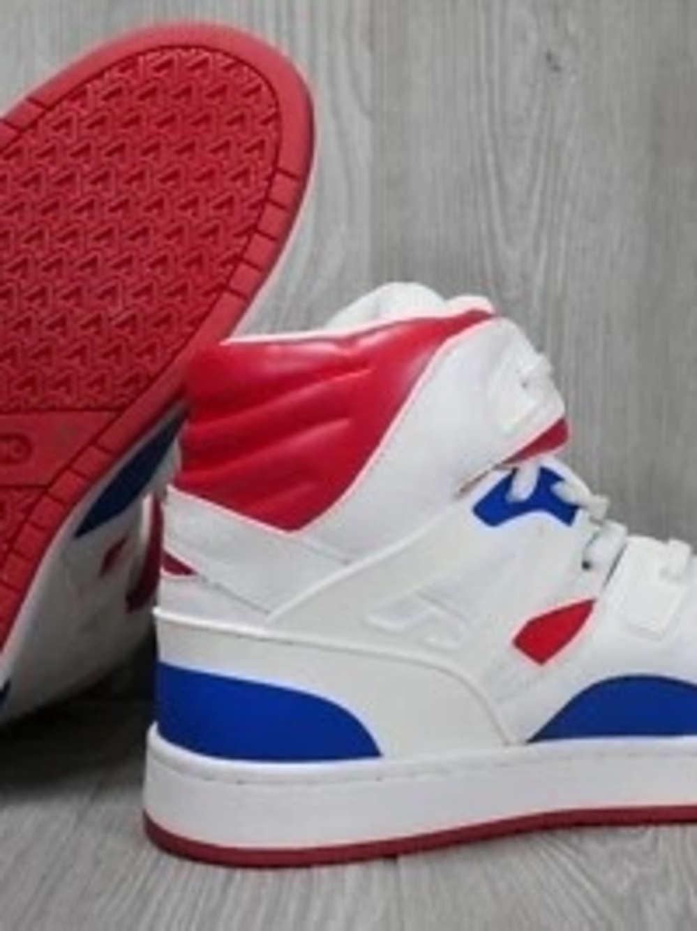 High-Top Athletic Sneakers in White, Red & Blue